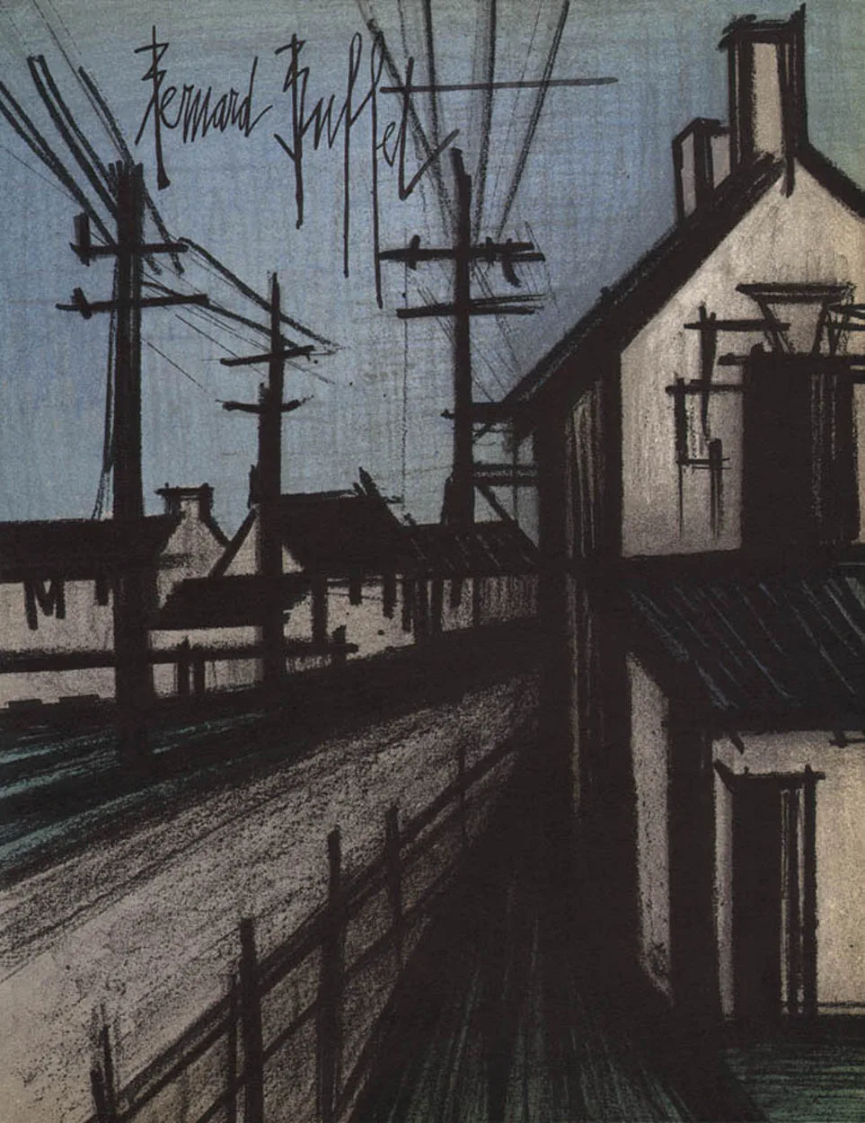 Bernard Buffet "The village road"Bernard Buffet, The village road, original Lithograph 1968