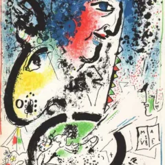 Chagall Lithograph, Auto portrait, Mourlot 1960