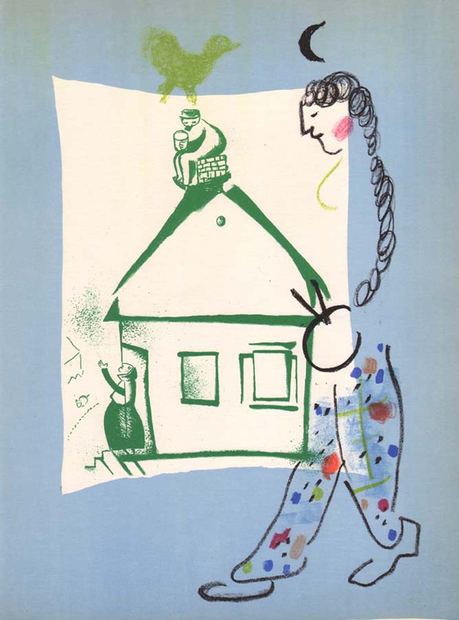 1960 Chagall Lithograph, La maison de mon village