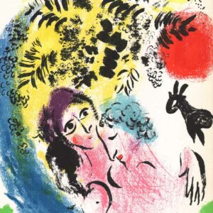 Chagall Lithograph Les amoureux au soleil rouge
