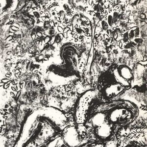 Marc Chagall Lithograph, The pair in a tree 1963