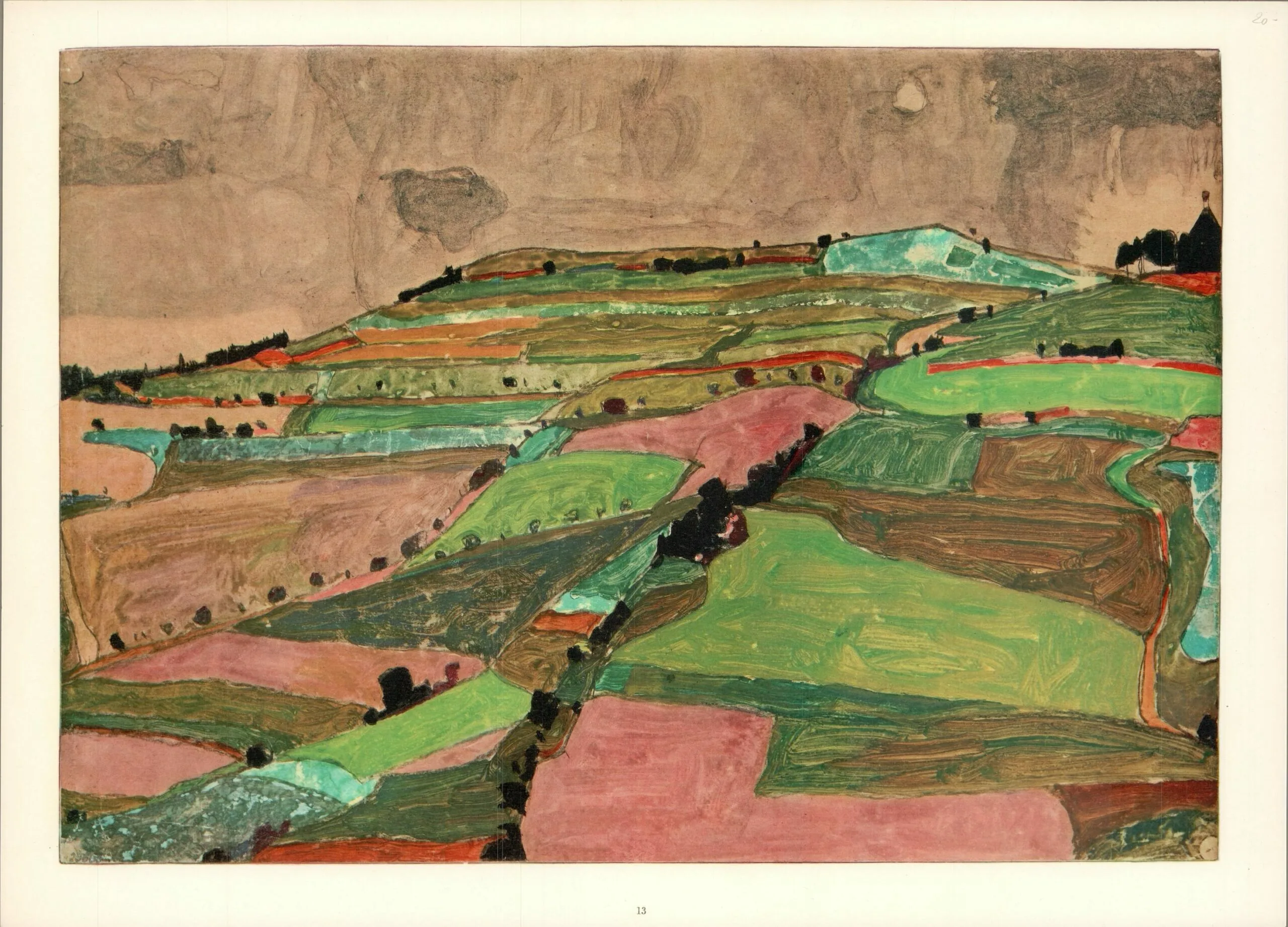 Schiele Lithograph 13, Hill Near Knumau,1968