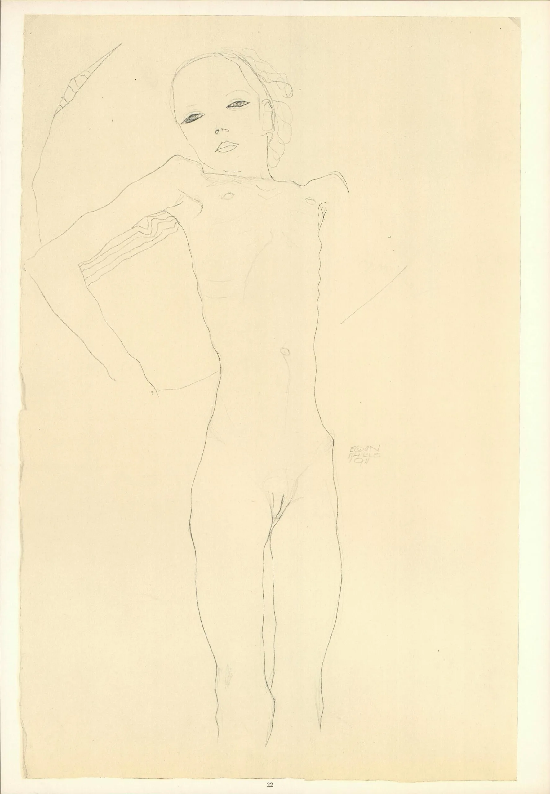 Egon Schiele Lithograph 22, Nude Girl, 1968