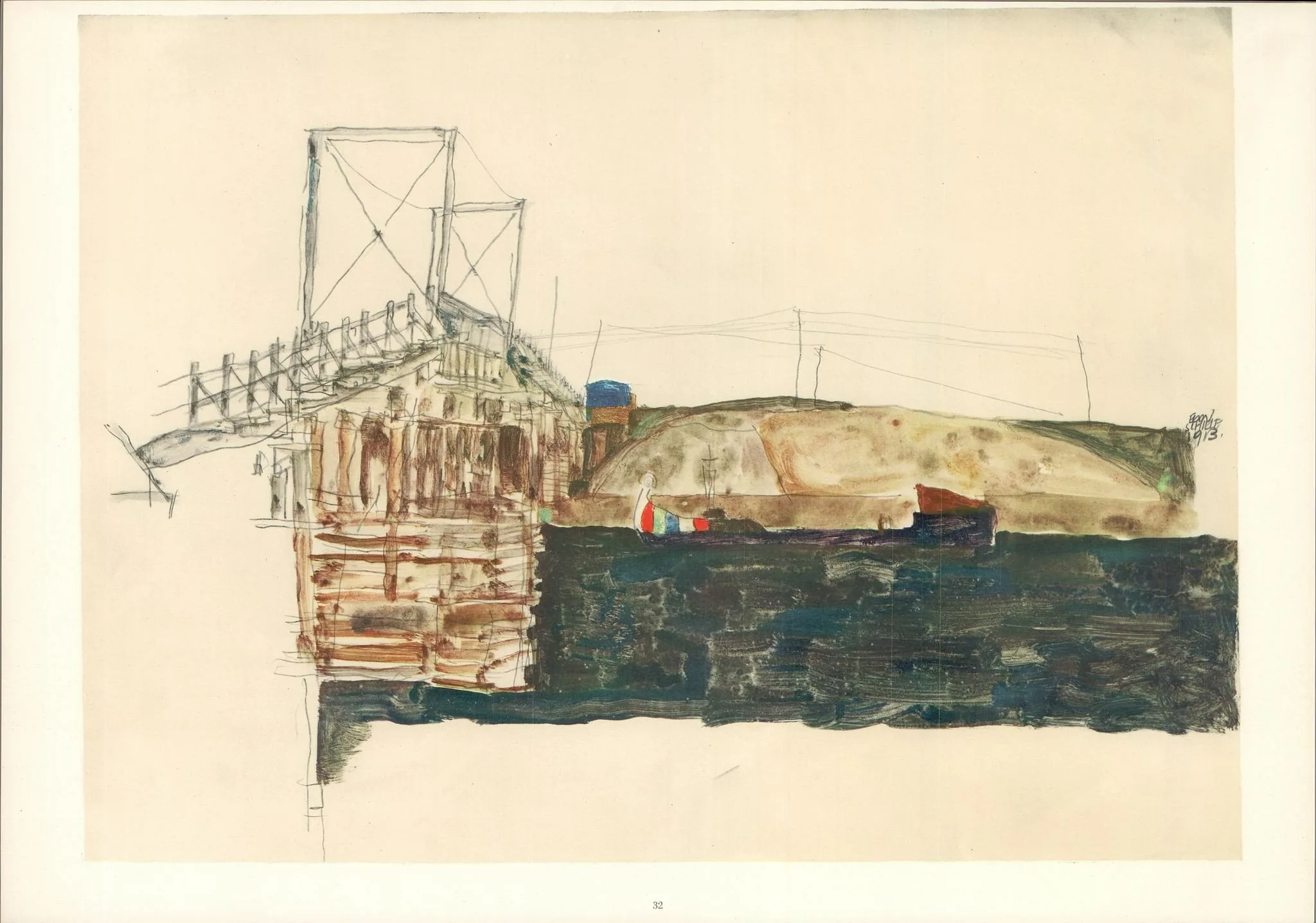 Egon Schiele Lithograph 32, The Bridge, 1968