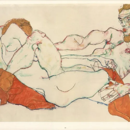 Schiele Lithograph 36, Entwined Reclining Couple