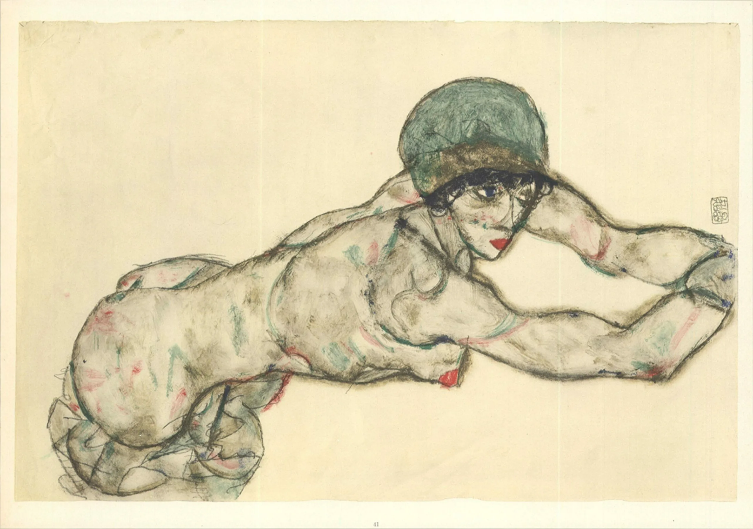 Schiele Lithograph 41 Female Nude to Right