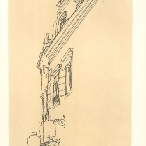 Schiele Lithograph 53, Gabled Houses at Krumau