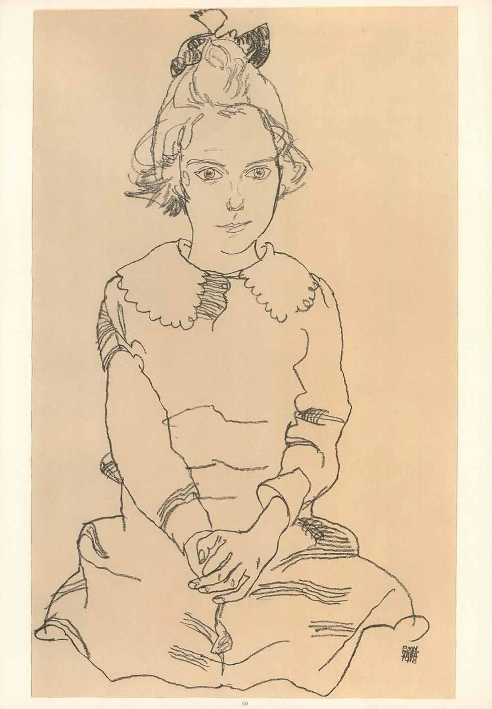 Schiele Lithograph 60, Seated Girl Maria Steiner