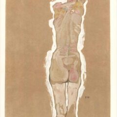 Schiele lithograph Nude standing backside