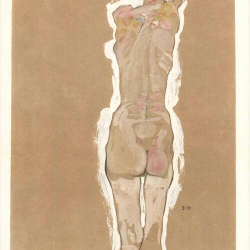 Schiele lithograph Nude standing backside