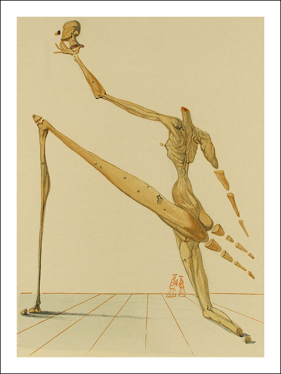 Dali Woodcut "Hell 28 - Bertan de horn" suite Divine Comedy