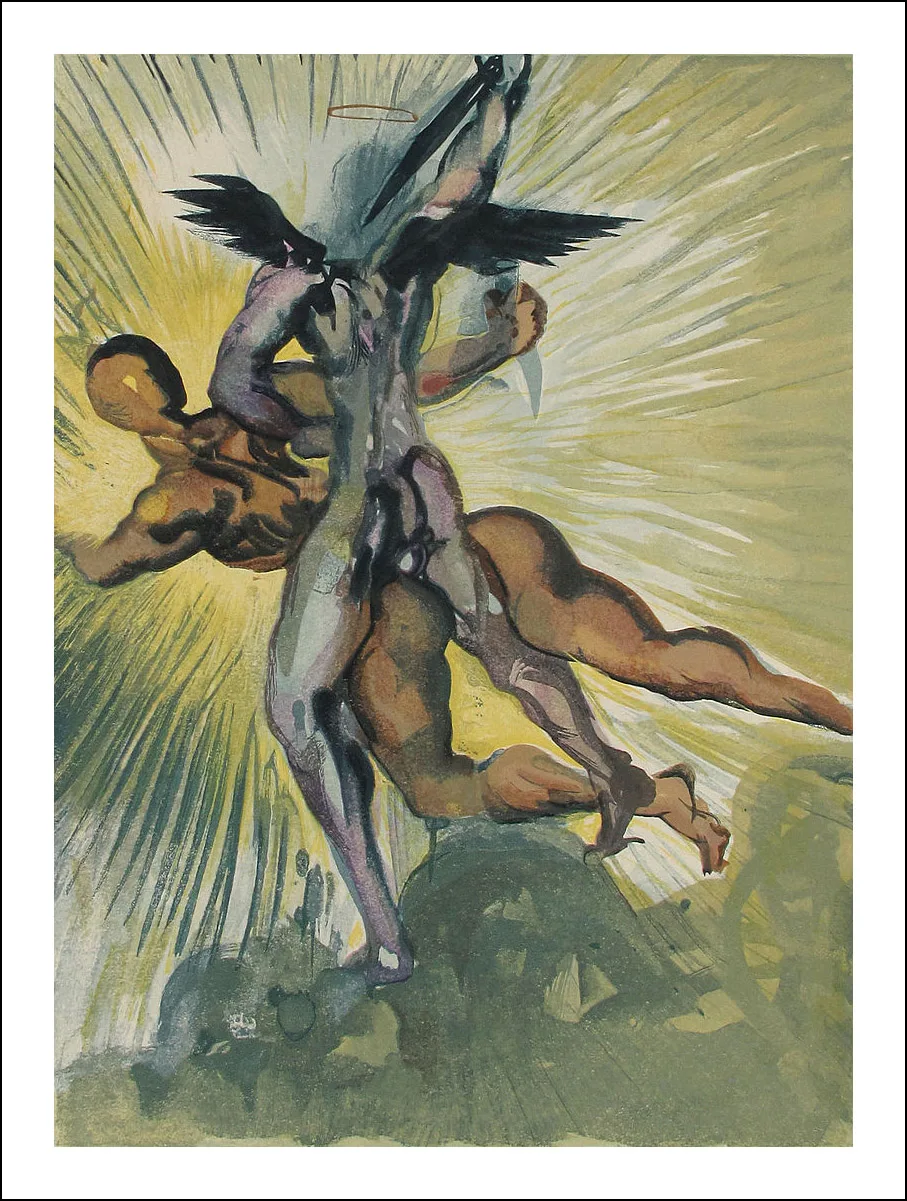 Salvador Dali Woodcut "Purgatory 8 -The guardian angels of the valley" Divine Comedy