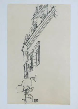 Schiele Lithograph 53, Gabled Houses at Krumau