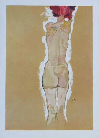 Schiele Lithograph 9, Nude Standing Back Side, 1968