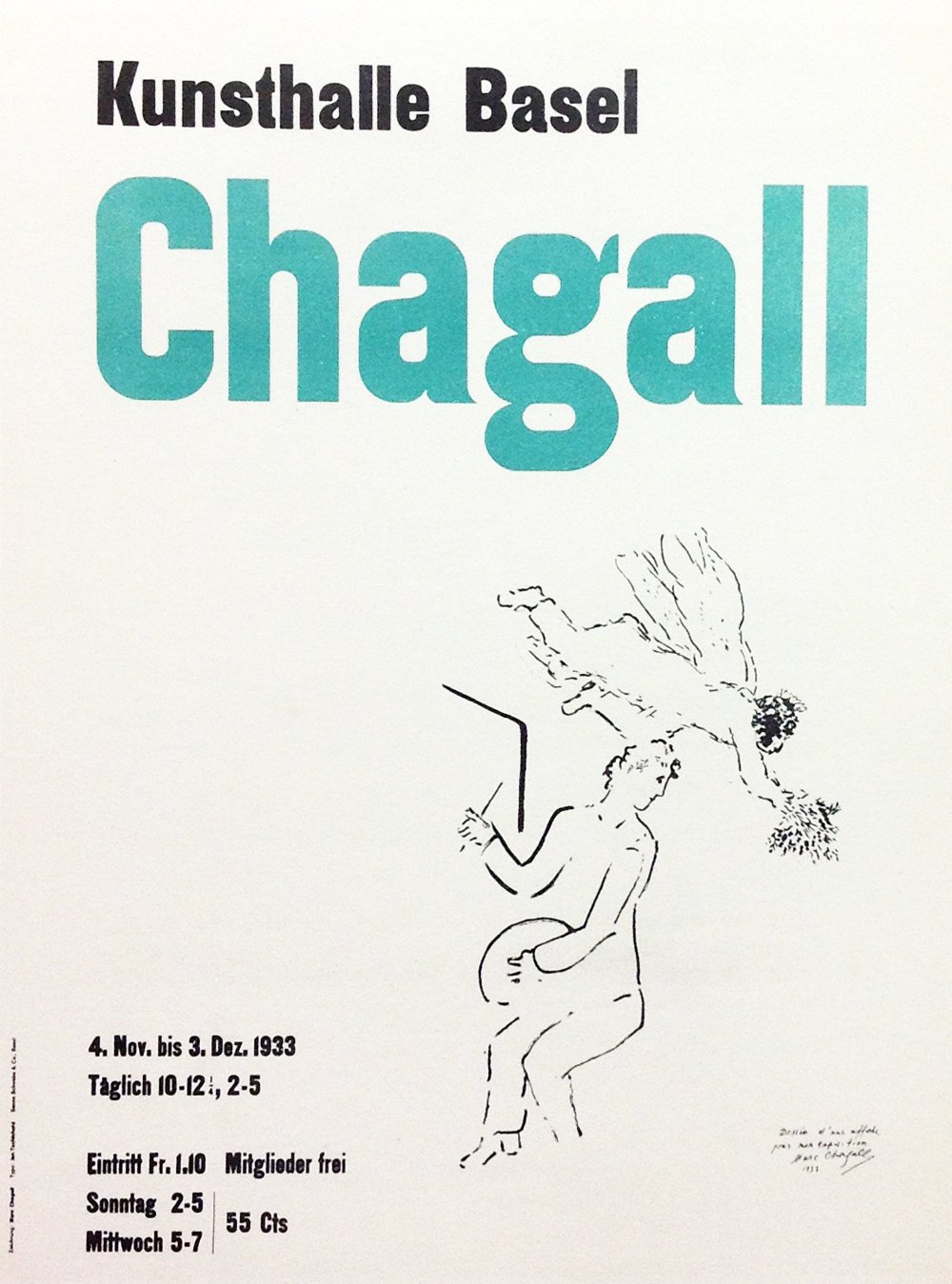 Marc Chagall 13, lithograph Kunsthalle Basel, Art in posters Mourlot 1959
