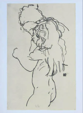Schiele Egon, 61, Lithograph, "Mother and child printed 1968