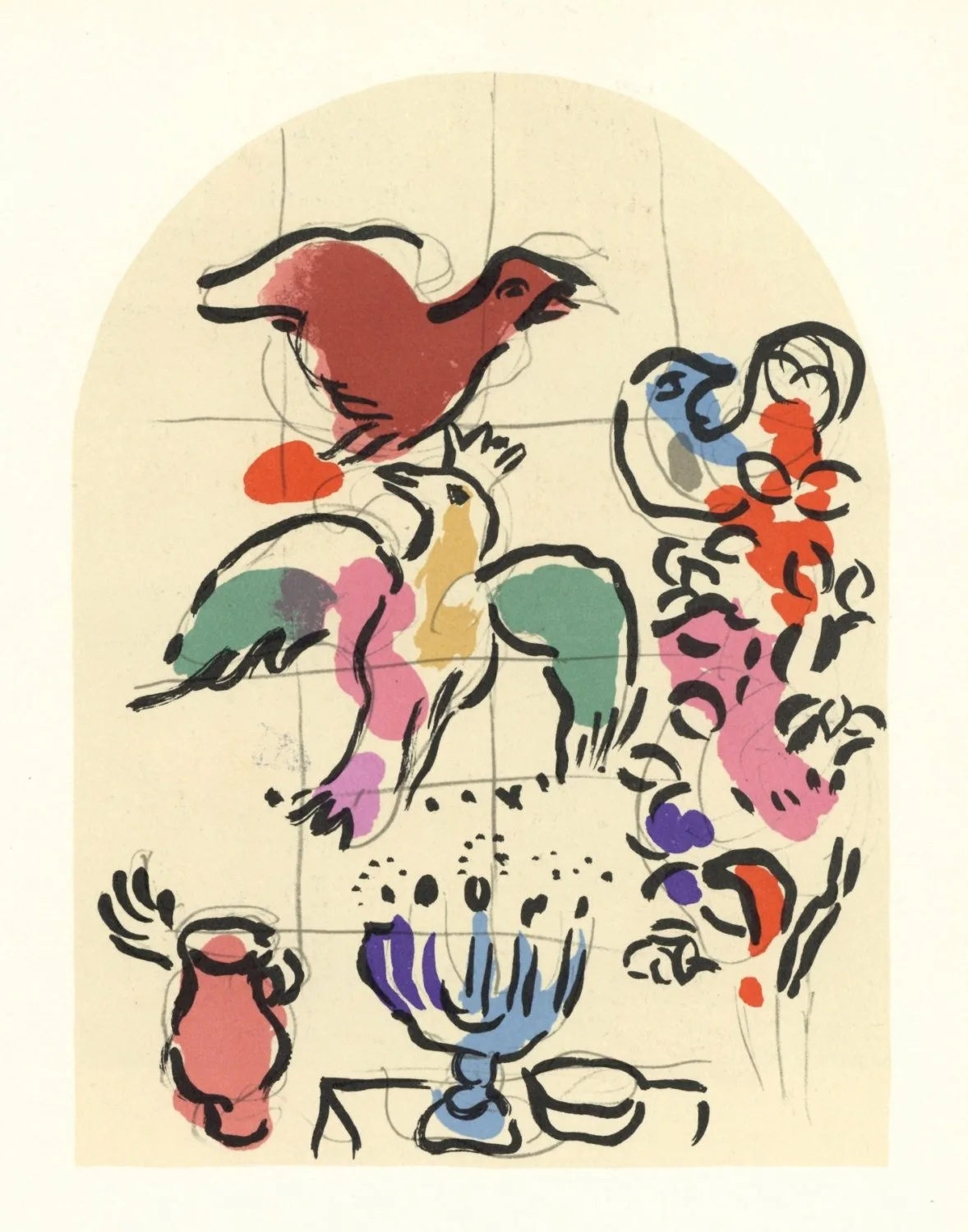 Chagall Lithograph "Sketch of Asher" Jerusalem windows 1962