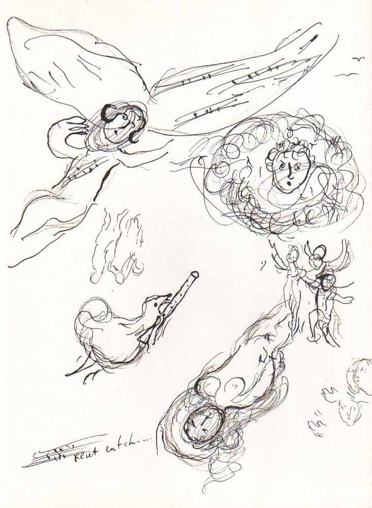 1966 Chagall Sketch 6 Lithograph Paris Opera