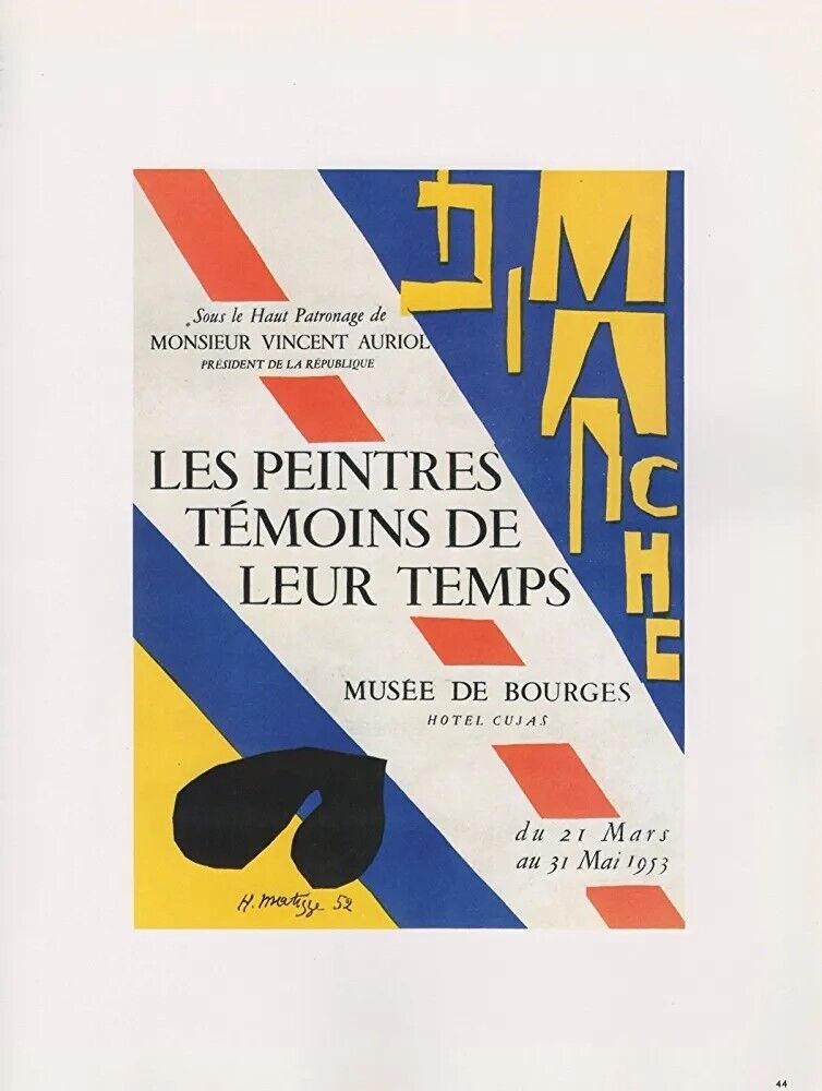 Matisse 44 Les peintures temoins de leur temps Art in posters Mourlot 1959