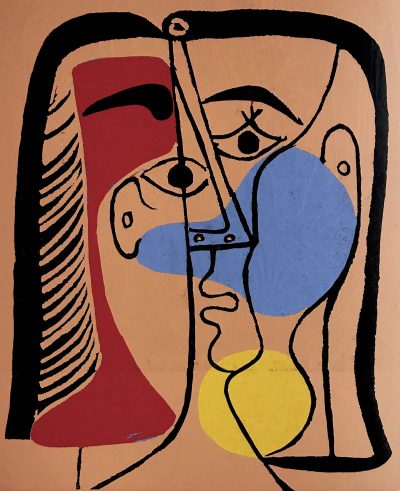 1978 Picasso Linocut Large red blue & yellow Head