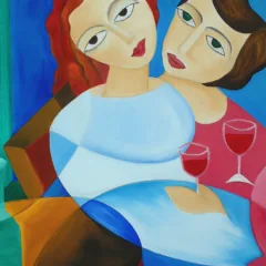 Absi Grace Green Eyes Red Wine Oil Painting on Canvas