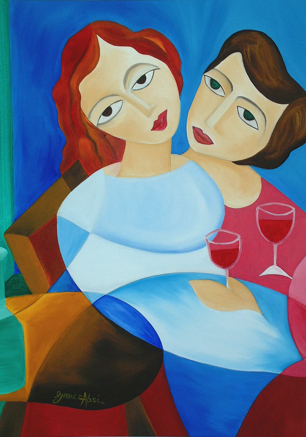 Absi Grace Green Eyes Red Wine Oil Painting on Canvas