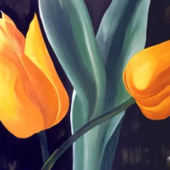 Grace Absi Yellow Tulips 2001 Oil Painting on Canvas Framed