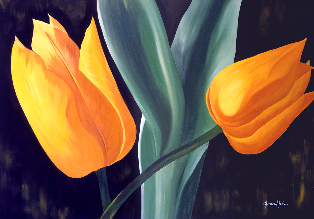 Grace Absi Yellow tulips Oil Painting on Canvas