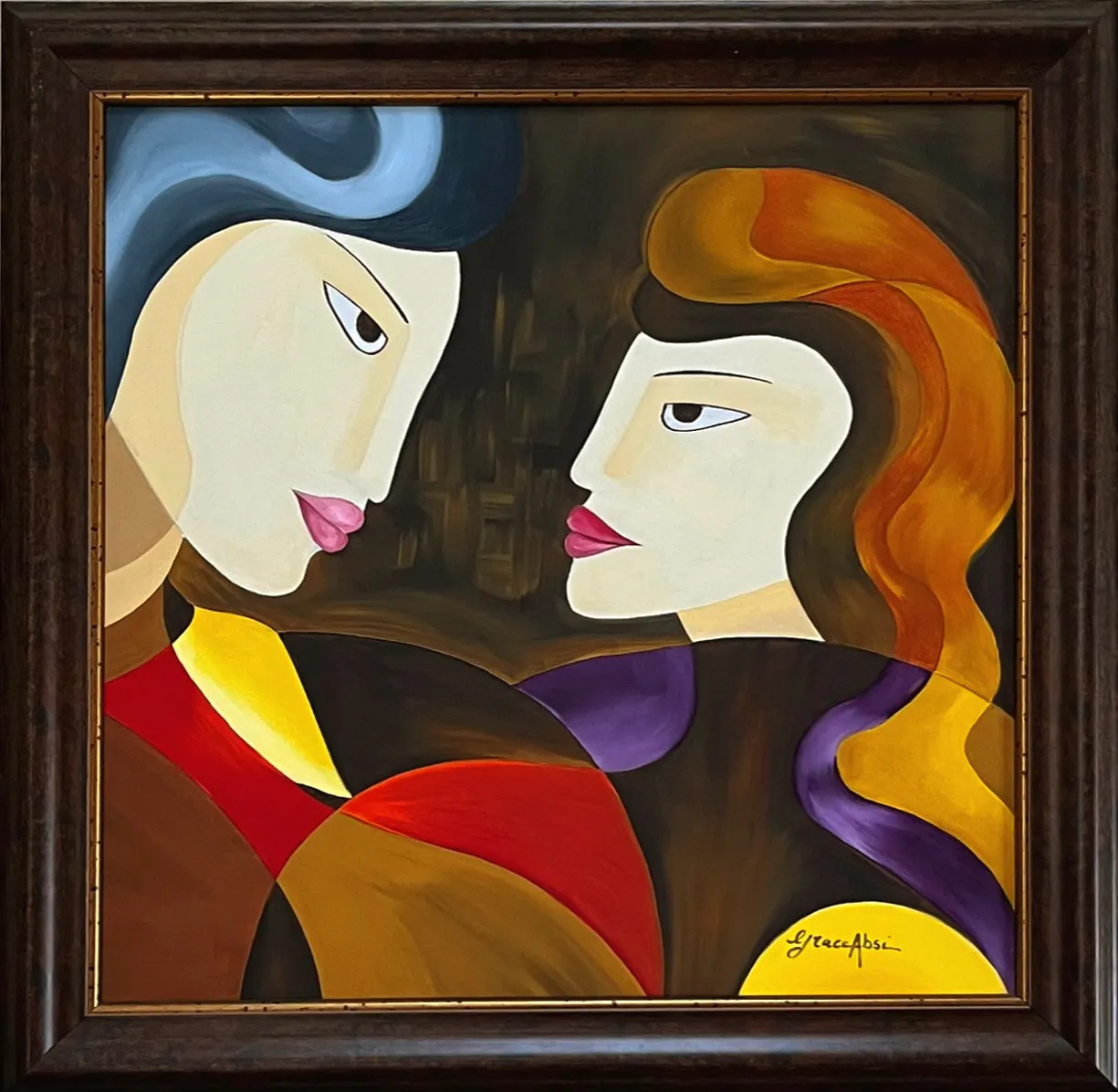 Grace Absi First Date 2001 Oil Painting on Canvas Framed