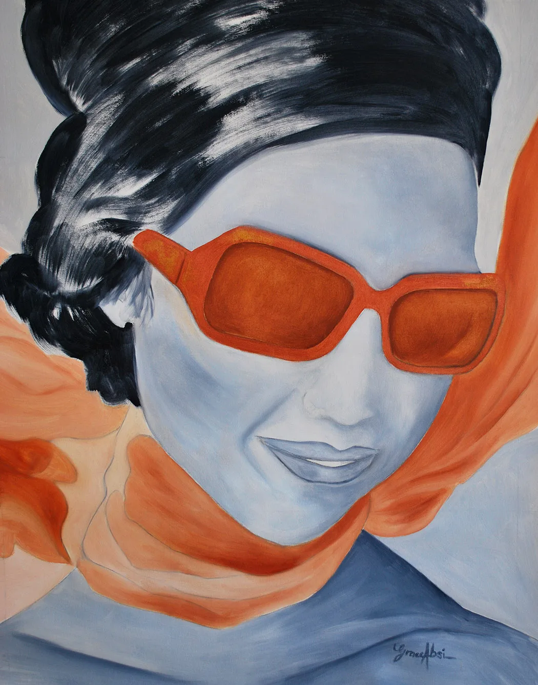 Grace Absi Foulard Orange Oil Painting on Canvas