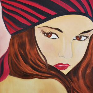 Absi Grace "Portrait de femme au beret" Oil on canvas