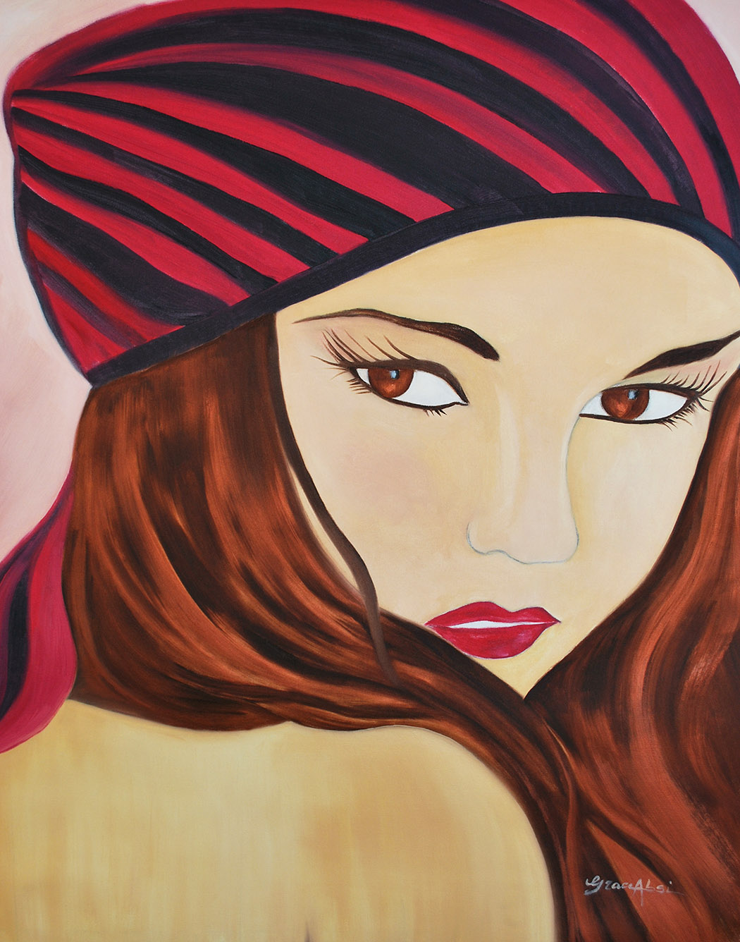 Absi Grace "Portrait de femme au beret" Oil on canvas