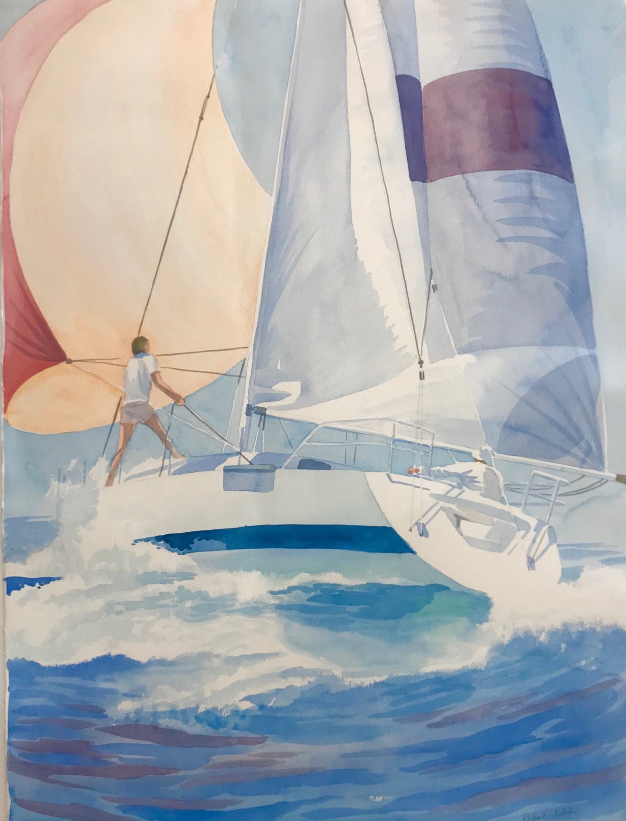 Robert White Original watercolor " Sailing"