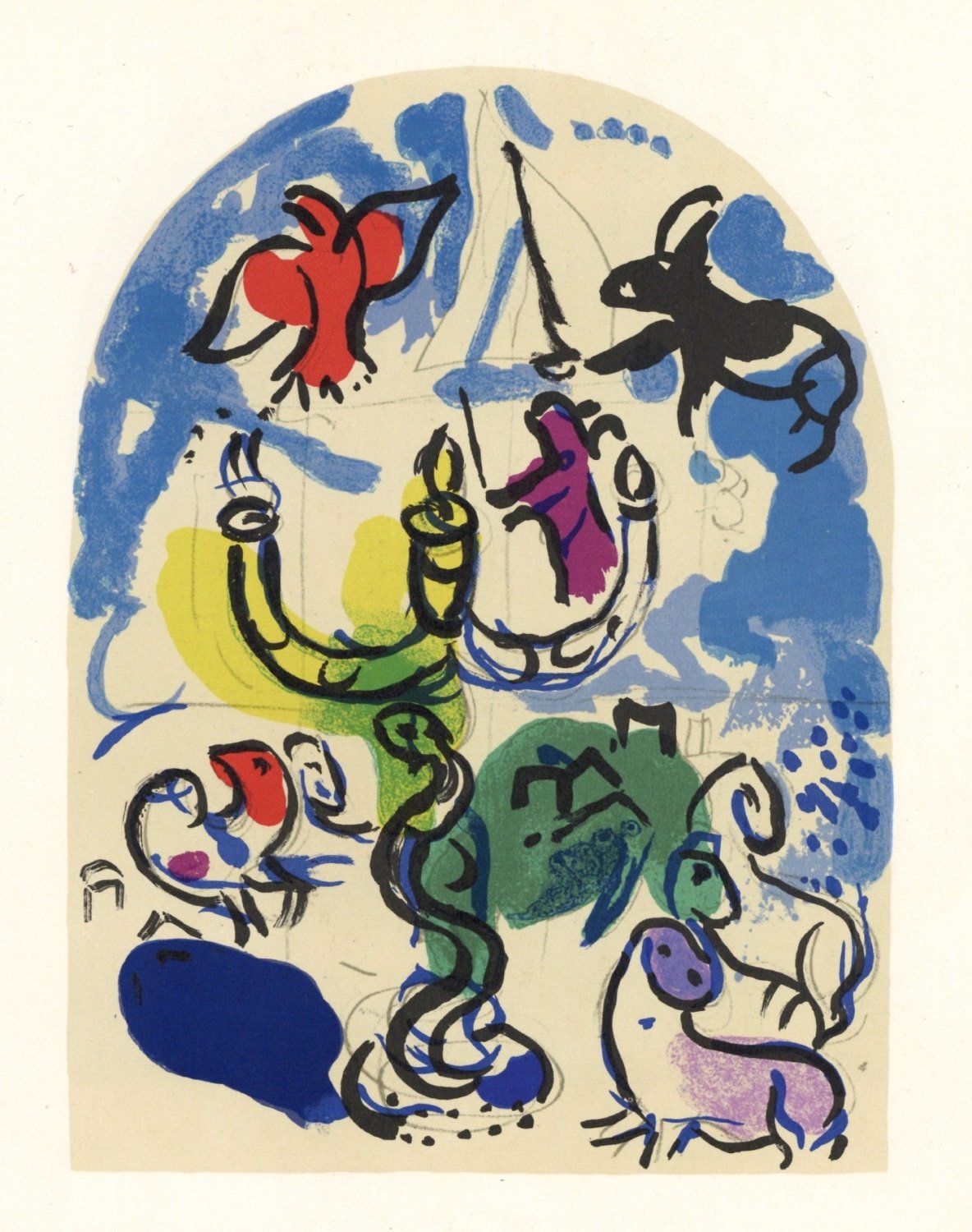 Chagall Sketch for Dan, Lithograph Jerusalem windows