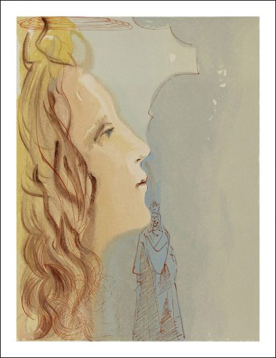 Dali woodcut, the greatest beauty of beatrice, divine comedy