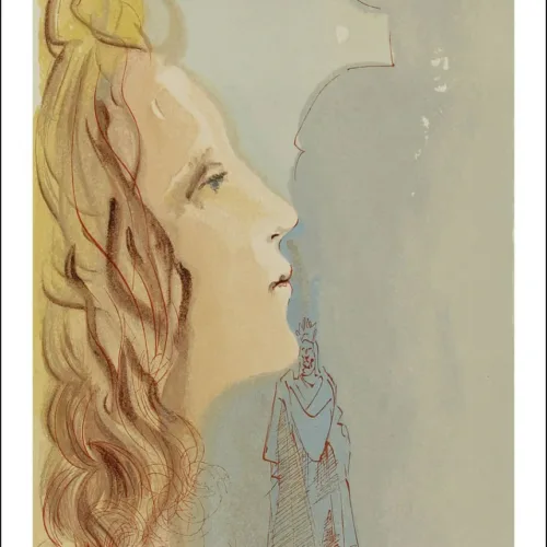Dali woodcut, the greatest beauty of beatrice, divine comedy