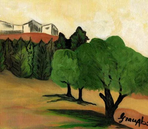 Grace Absi House on hill oil painting