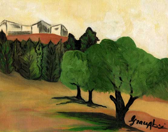 Grace Absi House on hill oil painting