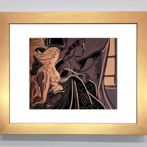 Framed Picasso Linocut Two women near the window 1978