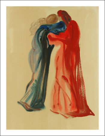 1960 Dali woodcut Purgatory 29 - Meeting of Dante & Beatrice