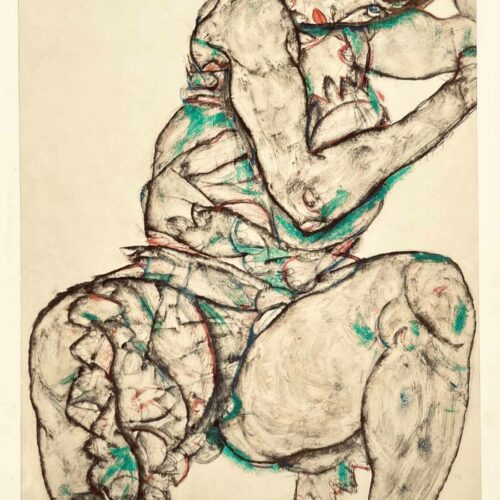 Schiele Lithograph 43 Seated woman with hand in hair