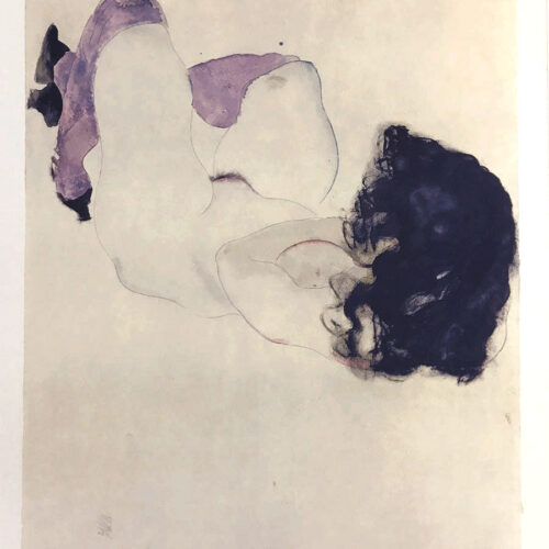 1968 Schiele Lithograph 25 - Nude with purple stockings
