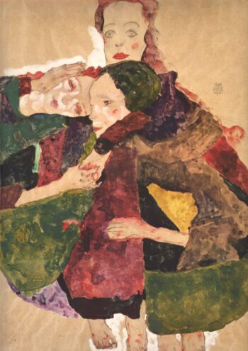Egon Schiele Lithograph 17, Group of three girls 1968
