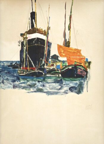 1968 Egon Schiele Lithograph 26 - Boats at Trieste
