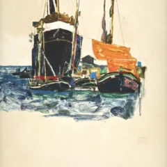 1968 Egon Schiele Lithograph 26 - Boats at Trieste