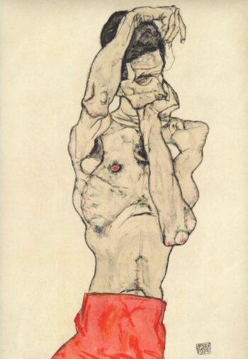 Schiele Lithograph 40 ,Standing male nude with red loincloth
