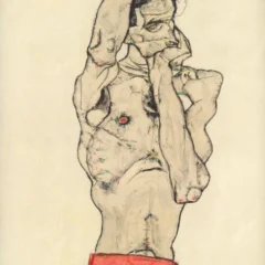 Schiele Lithograph 40 ,Standing male nude with red loincloth