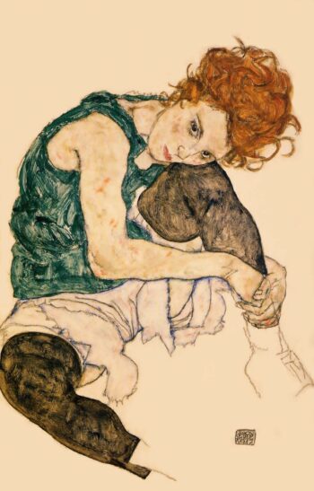 Schiele Lithograph 56, Seated woman with bent knee