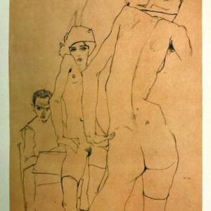 Schiele Lithograph 10, Drawing model in front of mirror
