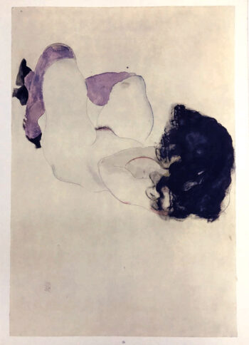 1968 Schiele Lithograph 25 - Nude with purple stockings